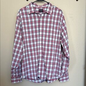 UNTUCKit Men’s Plaid Button Down Collared Dress Shirt Red, White, and Blue XL